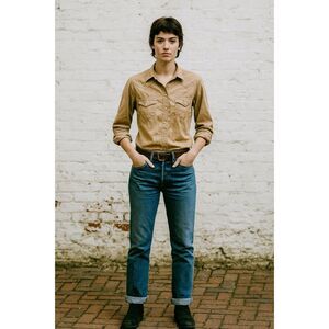 TOMBOY LeSport Beige Western Pearl Snap Button Up Shirt Top   Women's Size Large